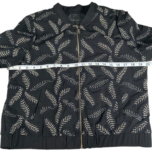 BKE Boutique Gold Leaf Bomber Jacket Size Medium Navy Blue Full Zip Pockets - Picture 6 of 12